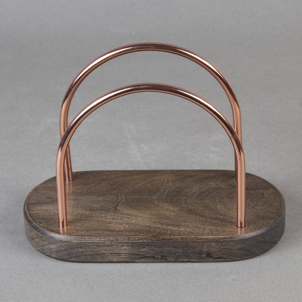 Creative Home Chestnut Wood with Copper Plated Wire Tabletop Napkin Holder Stand Tissue Paper Dispenser, 4 x 7.3 x 5.3 in. H, Brown