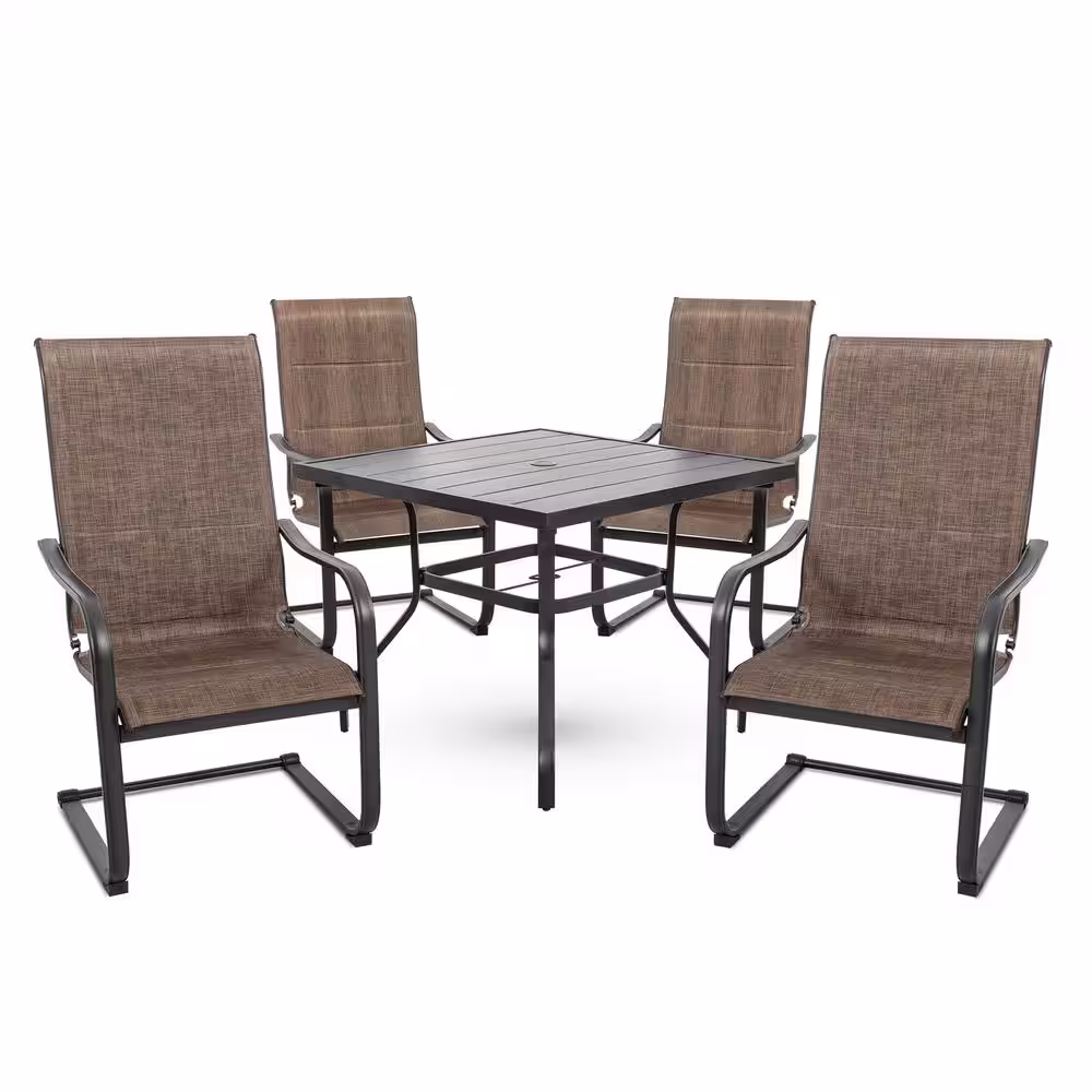 Nuu Garden 5-Pieces Square Outdoor Patio Dining Set with Padded Sling Chairs
