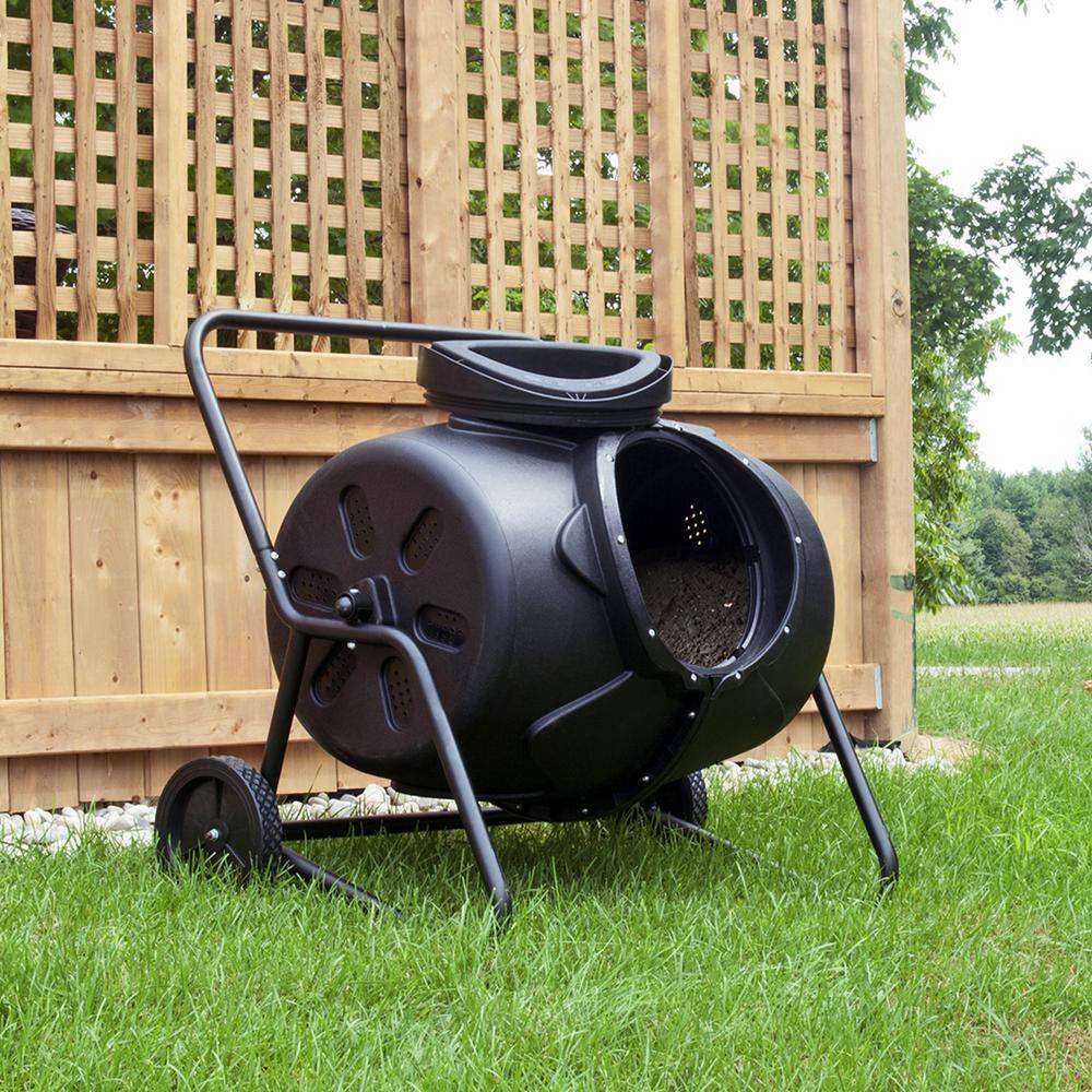 KoolScapes Koolscapes Wheeled Tumbling Composter 50 Gal. (160L) Black Rotating Outdoor Compost Bin with Wheels