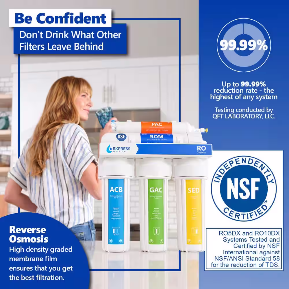 Express Water Reverse Osmosis 5 Stage Water Filtration System - with Faucet and Tank - 100 GPD