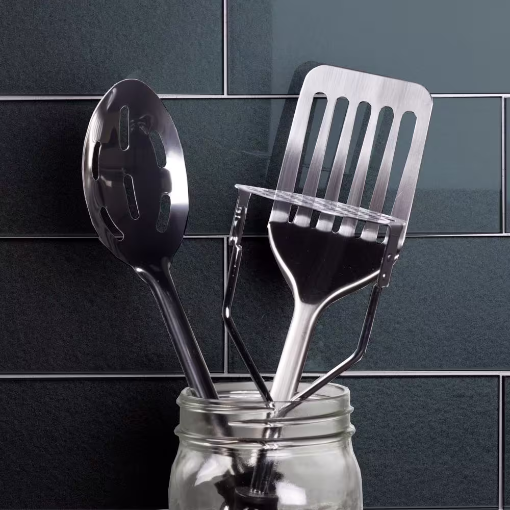 ABOLOS Transitional Design Style Gun Metal Blue Gray Subway 3 in. x 6 in. Glossy Glass Decorative Tile (1 sq. ft./Pack)