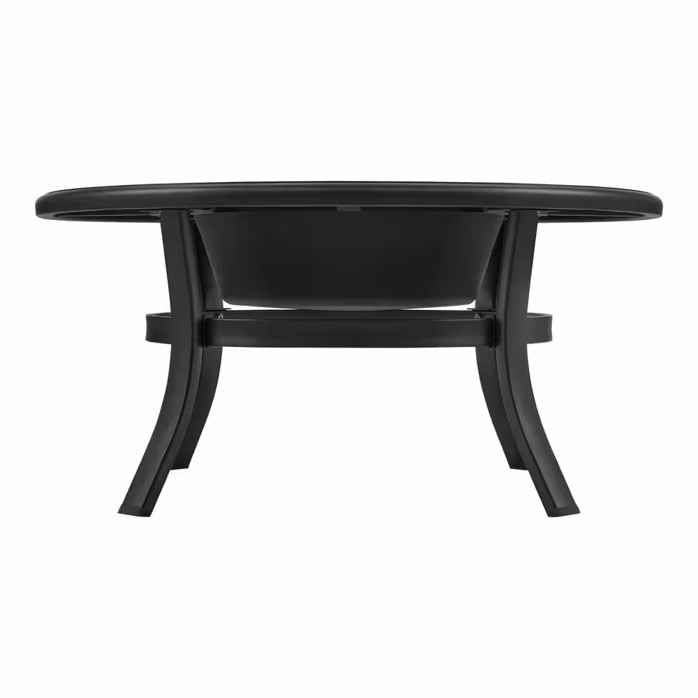 Hampton Bay Whitfield 38 in. Round Steel Black Marble Look Tile Top Wood Burning Fire Pit