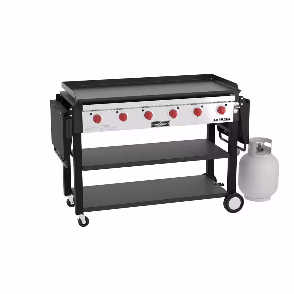 Camp Chef Flat Top Grill 900 6-Burner Propane Gas Grill in Black with Griddle