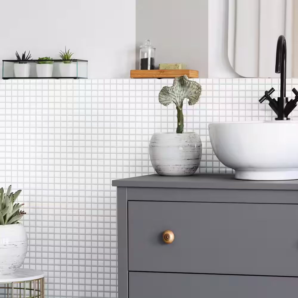 Merola Tile Metro Square Glossy White 10-3/4 in. x 11-3/4 in. Porcelain Mosaic Tile (9.0 sq. ft./Case)