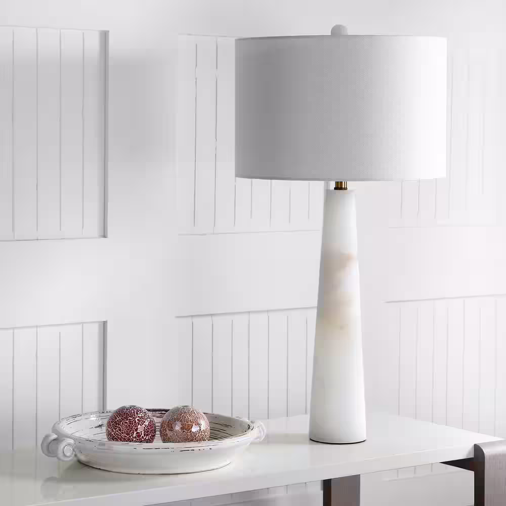SAFAVIEH Delilah 30 in. White Marble Alabaster Table Lamp with Off-White Shade