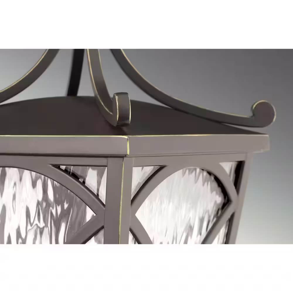 Progress Lighting Cadence Collection 3-Light Oil Rubbed Bronze Clear Water Seeded Glass Luxe Outdoor Hanging Lantern Light