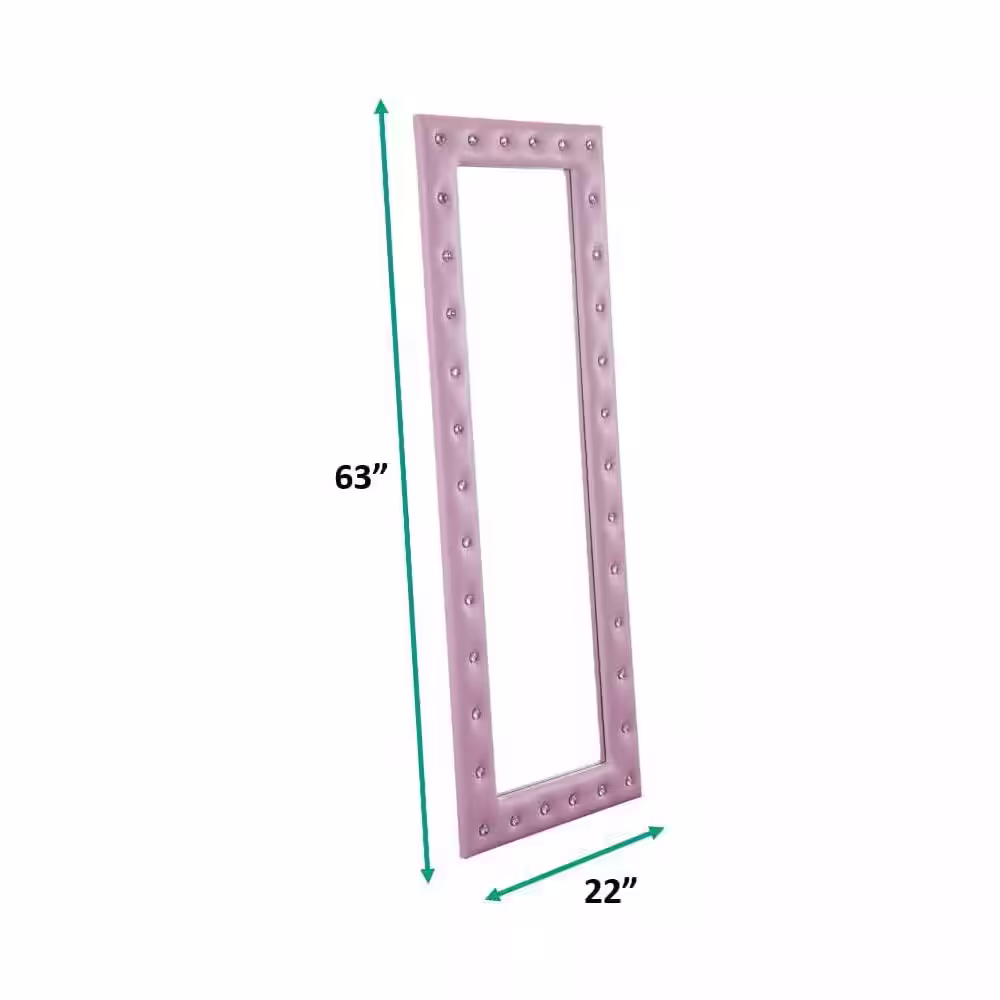 HOMESTOCK 22 in. W x 63 in. H Modern Crystal Tufted Rectangle Framed Pink Leaning Mirror