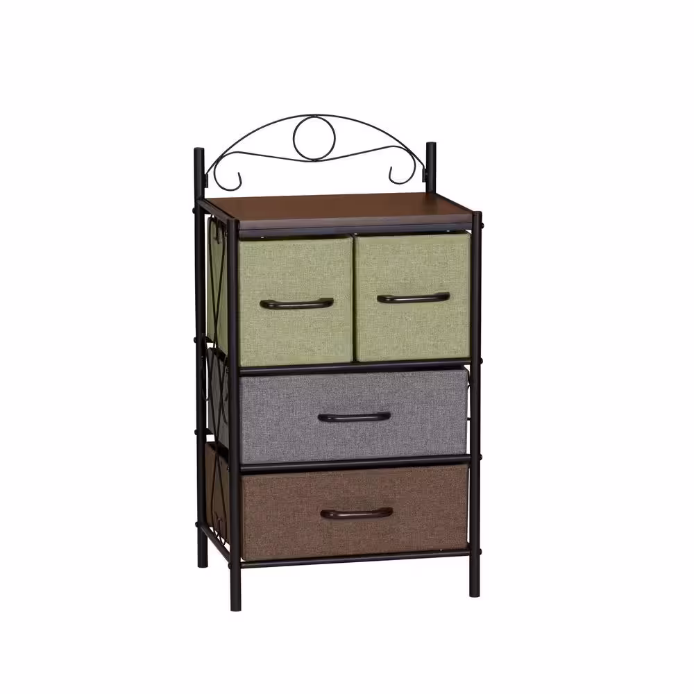 HOUSEHOLD ESSENTIALS 17.32 in. W x 31.7 in. H Walnut Pull-Out Fabric 4-Drawer Unit with Multicolored Drawers