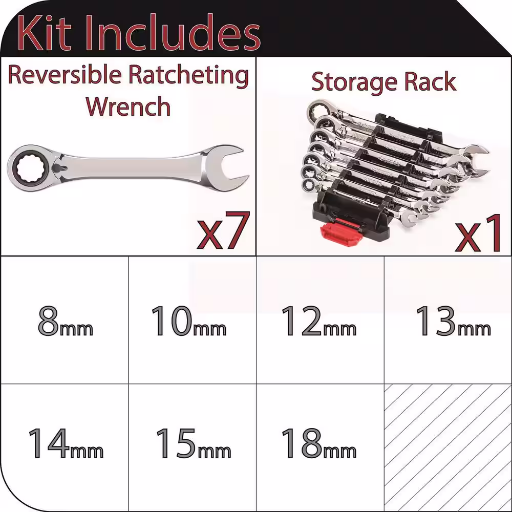 Husky Reversible Ratcheting MM Combination Wrench Set (7-Piece)