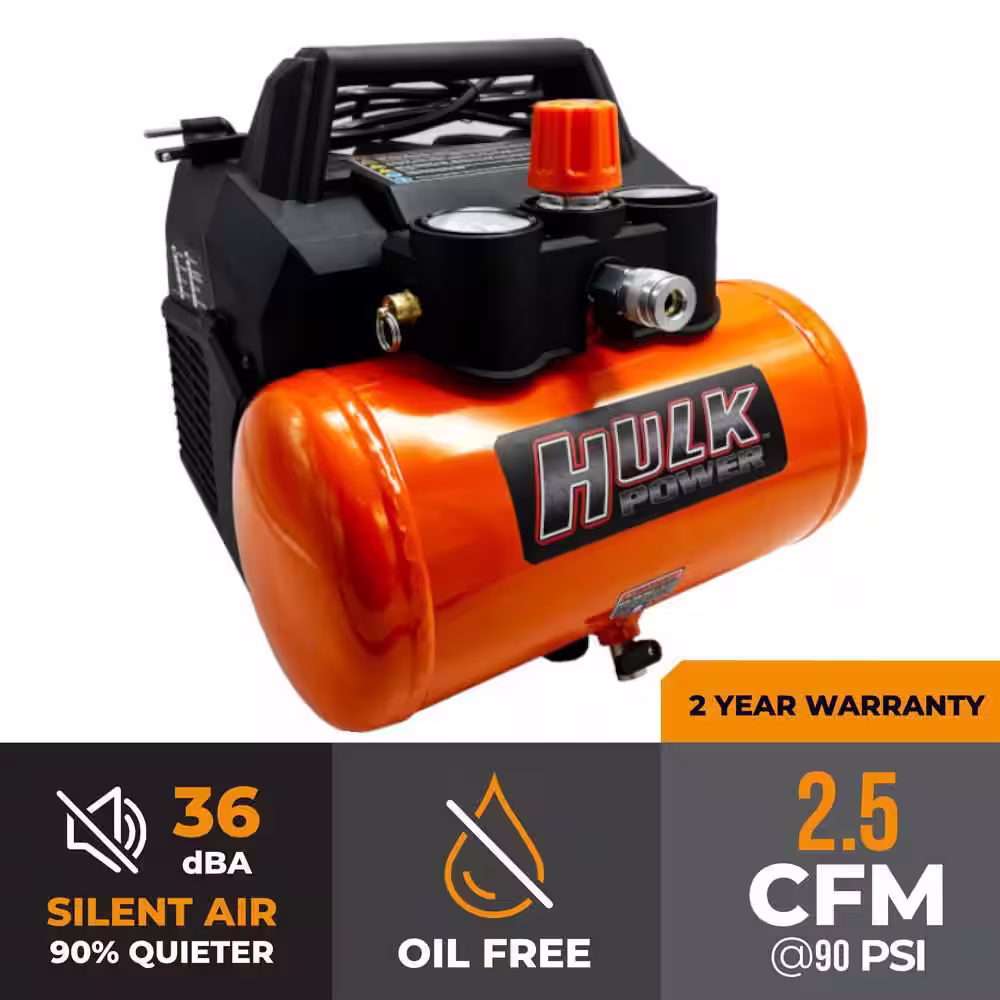 HULK POWER 2 Gal. 1 HP Portable Electric-Powered Hotdog Silent Air Compressor