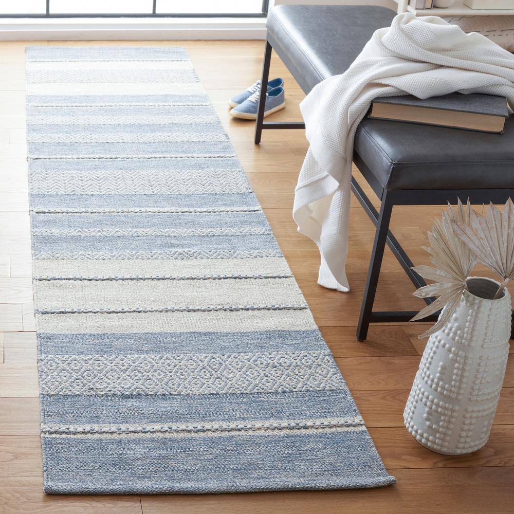 SAFAVIEH Striped Kilim Ivory Blue 2 ft. x 9 ft. Chevron Striped Runner Rug