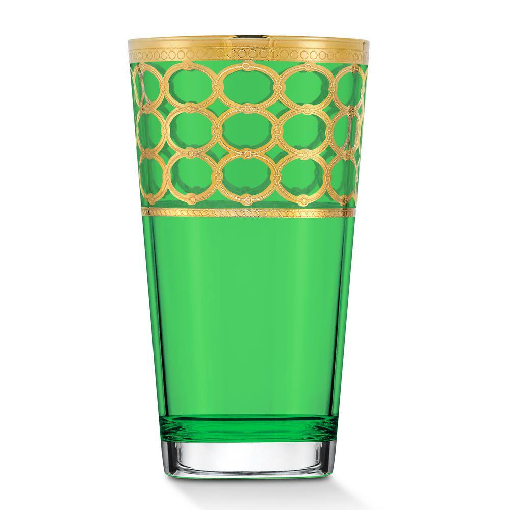 Lorren Home Trends 11 oz. Multicolor with Gold Rings Highball Tumbler/Water/Iced Tea Set (Set of 4)