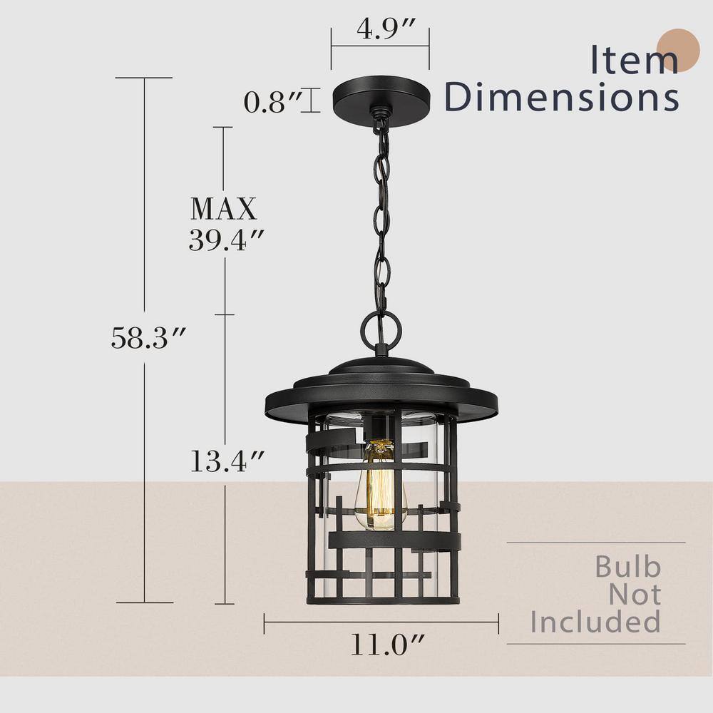 None 13.4 In.1-Light Black Exterior Ceiling Hanging Outdoor Pendant Light