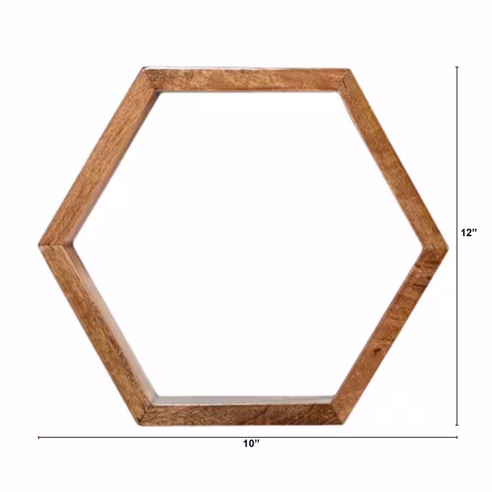 Nearly Natural 3in. x 10in. x 12in. Brown Wooden Hexagon Floating Honeycomb Shelf (Set of 5)