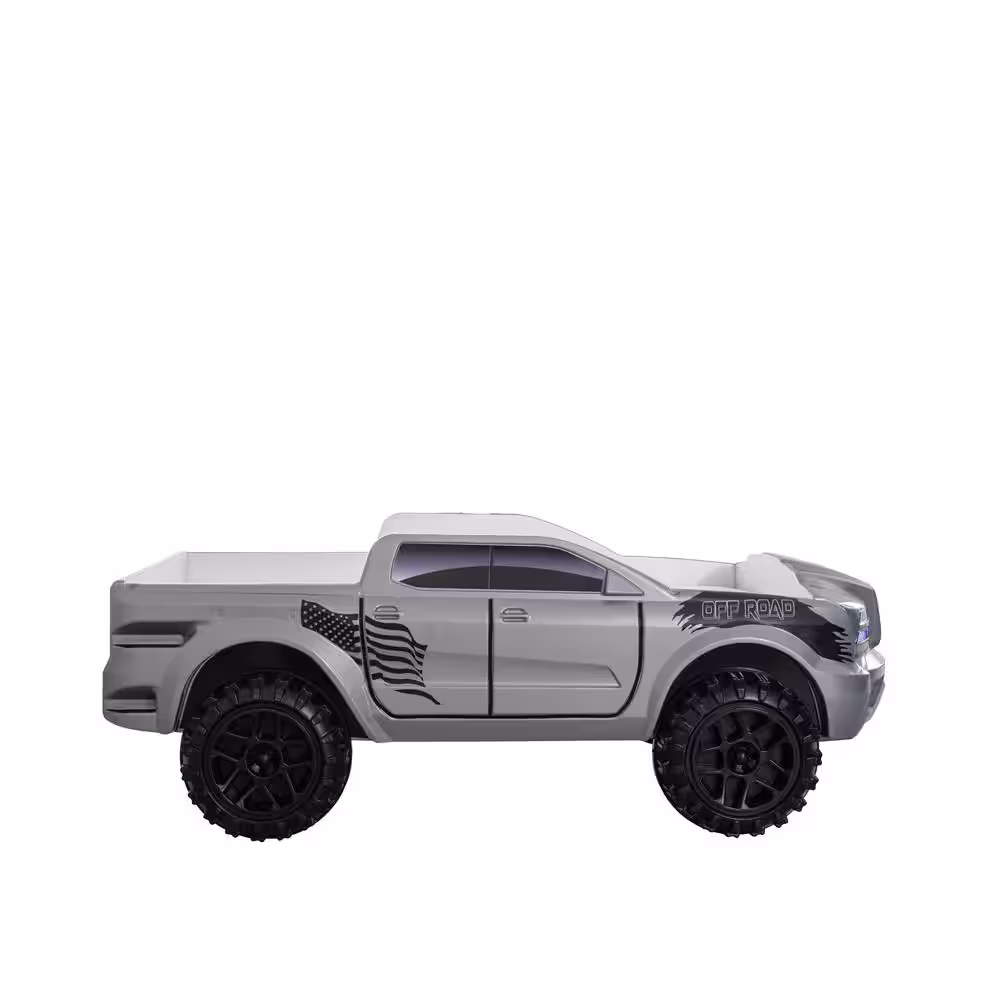 Furniture of America Justin Gray Twin Rugged Pick-Up Truck Kids Bed with LED Lights