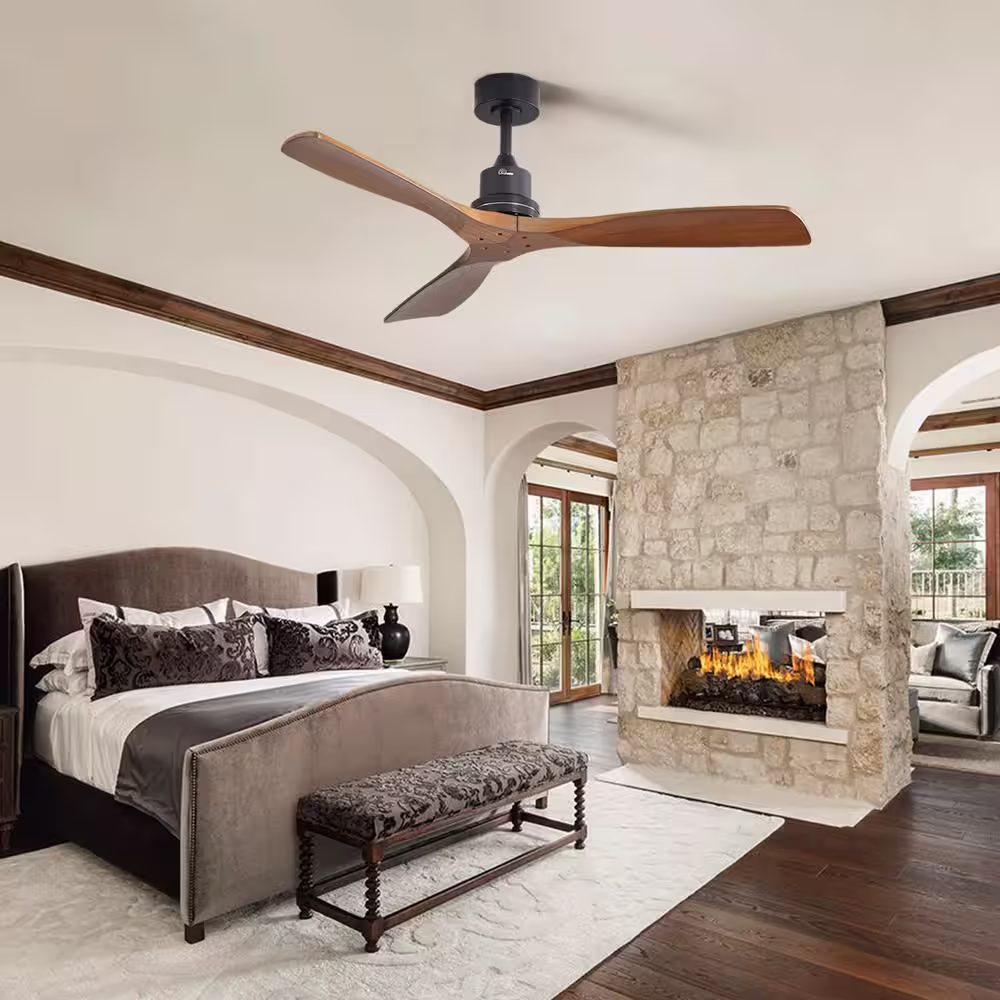 Sofucor 52 in. Indoor/Outdoor 6-Speed Ceiling Fan in Black with Remote Control
