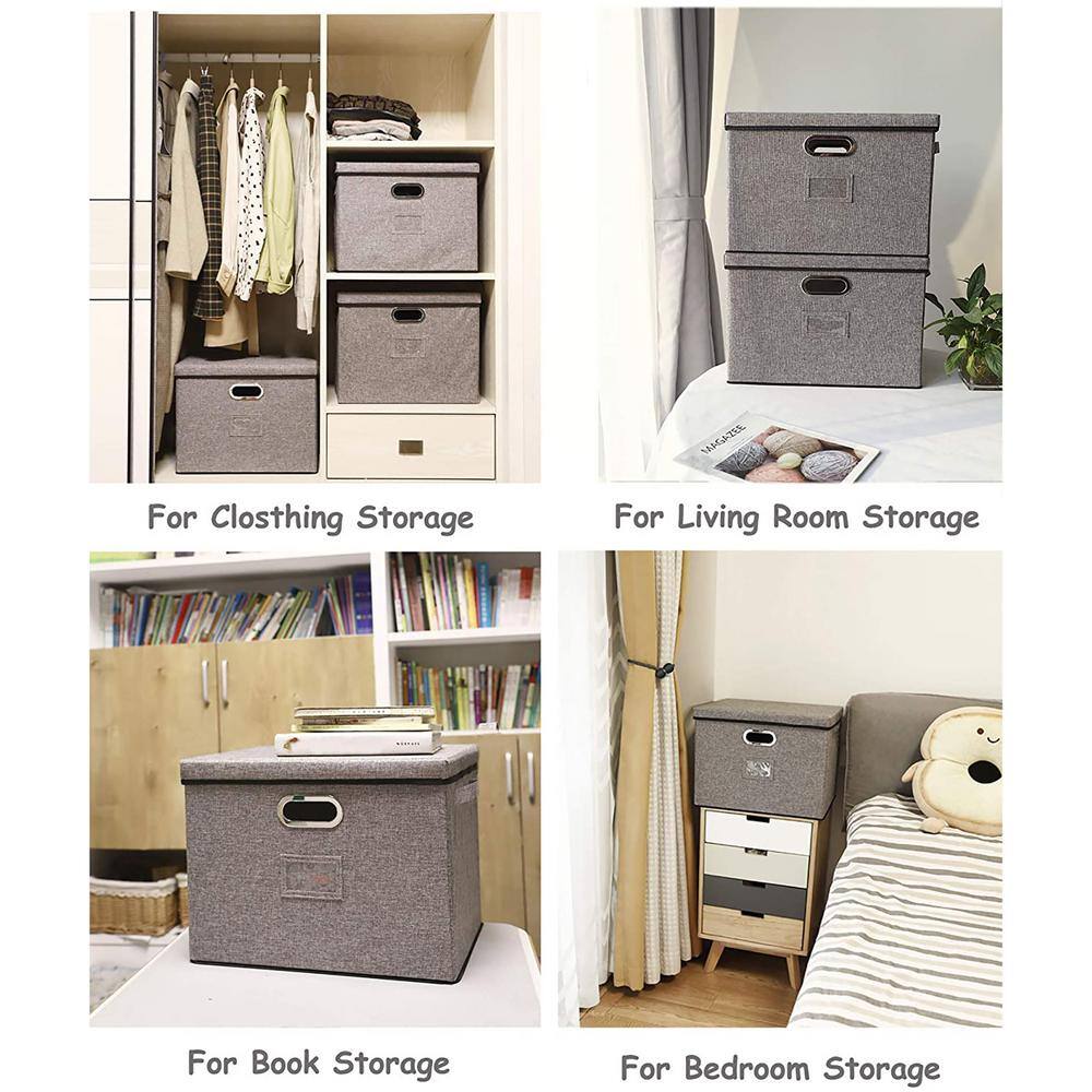 None 40 qt. Fabric Collapsible Storage Bin with Lid Gray (2-Pack)