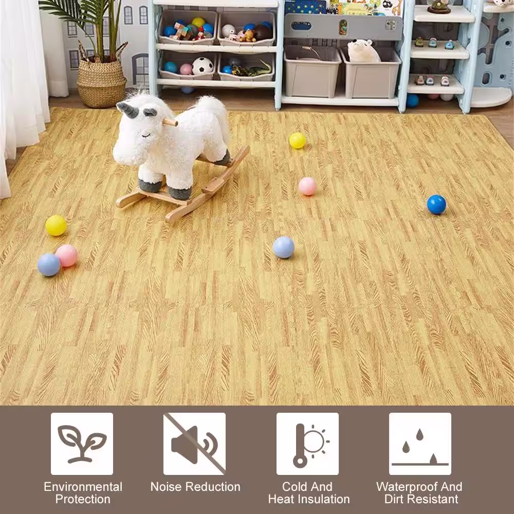 None 24 in. x 24 in. x 0.4 in. Light Brown Wood Grain EVA Interlocking Foam Floor Mat 24 sq ft. (6-Tiles Per Case)