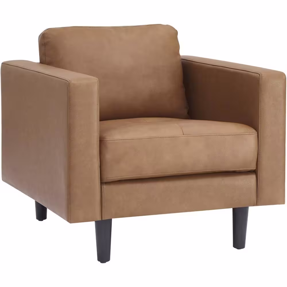 None Tan Top Grain Genuine Mid-Century Leather Accent chair, Sectional Mini Sofa, Small Sofa Bed