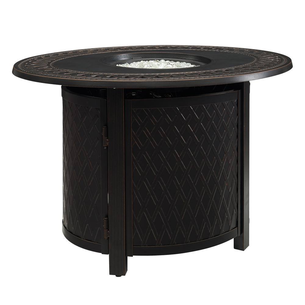 Fire Sense James 31.5 in. x 24.5 in. Oval Aluminum Liquid Propane Fire Pit Kit in Antique Bronze