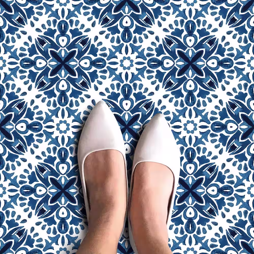 RoomMates 12 in. x 12 in. Blue Amalfi Peel and Stick Vinyl Floor Tile (20-Tile, 20 sq. ft.)