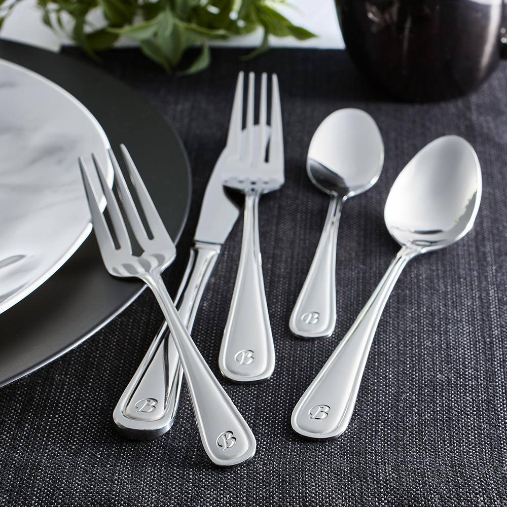 RiverRidge Home Marina Monogrammed Letter L 46-Piece Silver Stainless Steel Flatware Set (Service for 8)