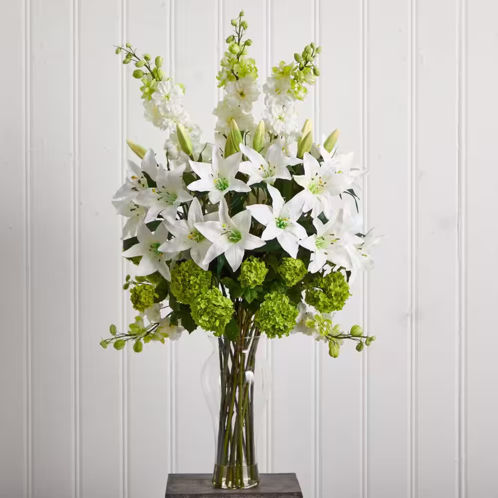 Nearly Natural Artificial Lily, Delphinium and Hydrangea Silk Arrangement