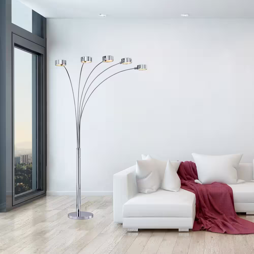ARTIVA 88 in. Micah Modern Chrome Arched Floor Lamp with Dimmer