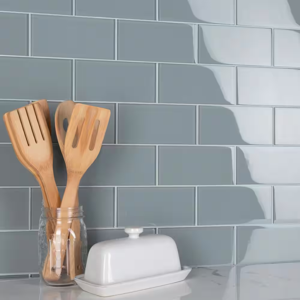 Merola Tile Tessera Subway Blue Smoke 3 in. x 6 in. Glass Wall Tile (10.4 sq. ft./Case)
