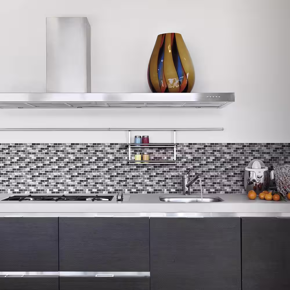 Jeffrey Court Stealth Grey 11.875 in. x 11.25 in. Interlocking Gloss Glass/Matte Metal Wall Mosaic Tile (9.27 sq. ft./Case)