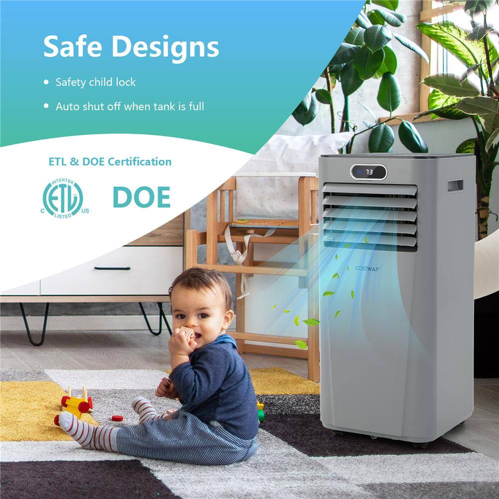 Costway 8000BTU Portable Air Conditioner with Remote Control 3-in-1 Air Cooler w/Drying in Gray