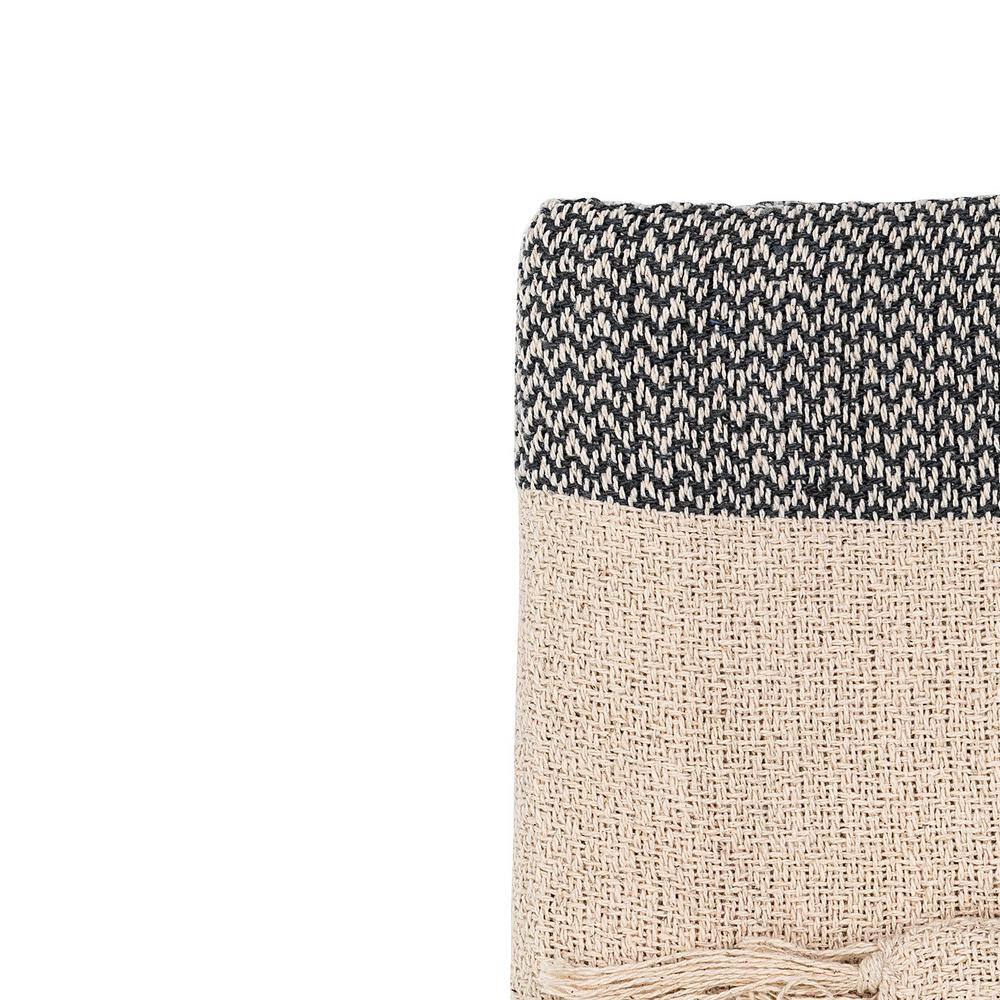 Storied Home Grey and Cream Cotton Knit Throw with Fringe