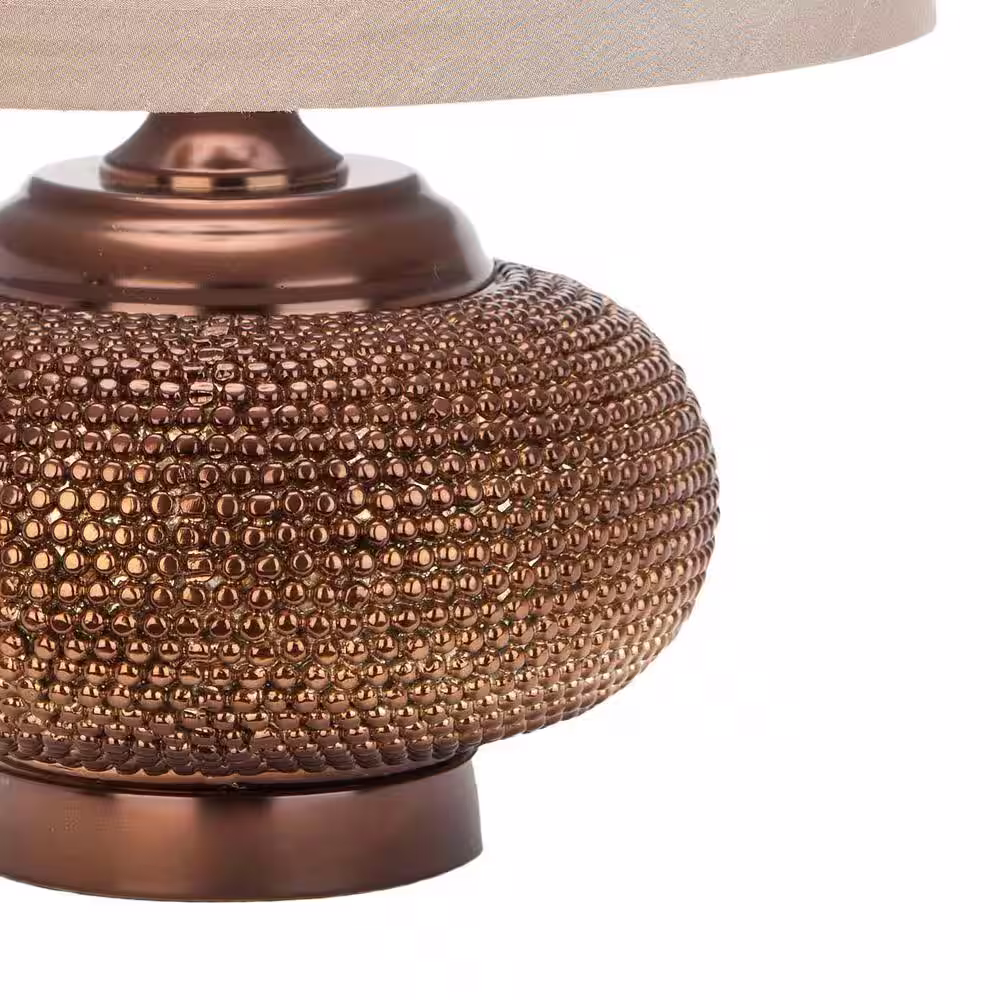 SAFAVIEH Alexis 19 in. Copper Bead Table Lamp with Taupe Geneva Shade