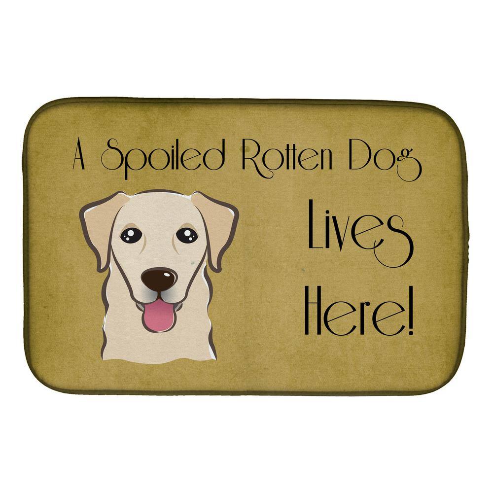 Caroline's Treasures 14 in. x 21 in. Multicolor Golden Retriever Spoiled Dog Lives Here Dish Drying Mat