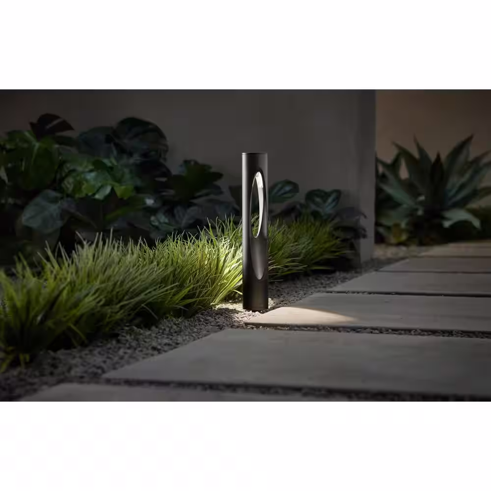 Hampton Bay Trinity Hill 15-Watt Equivalent Low Voltage Matte Black Integrated LED Contemporary Outdoor Bollard Path Light