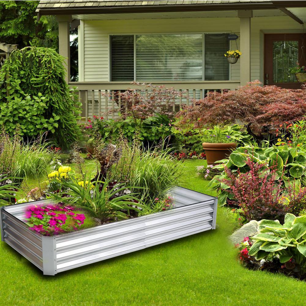 None 6 ft. L Galvanized Raised Garden Bed Kit Rectangular Large Silver Steel Raised Garden Beds for Vegetables (2-Pack)