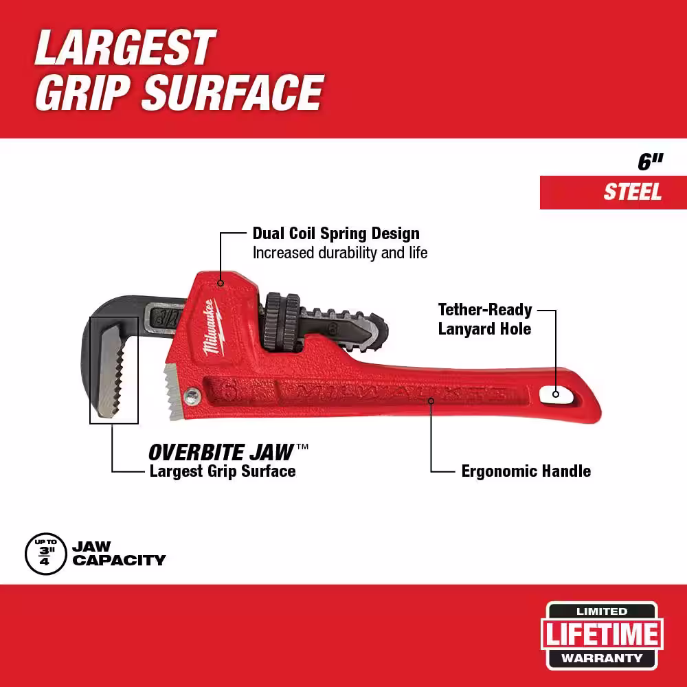 Milwaukee 6 in. Steel Pipe Wrench