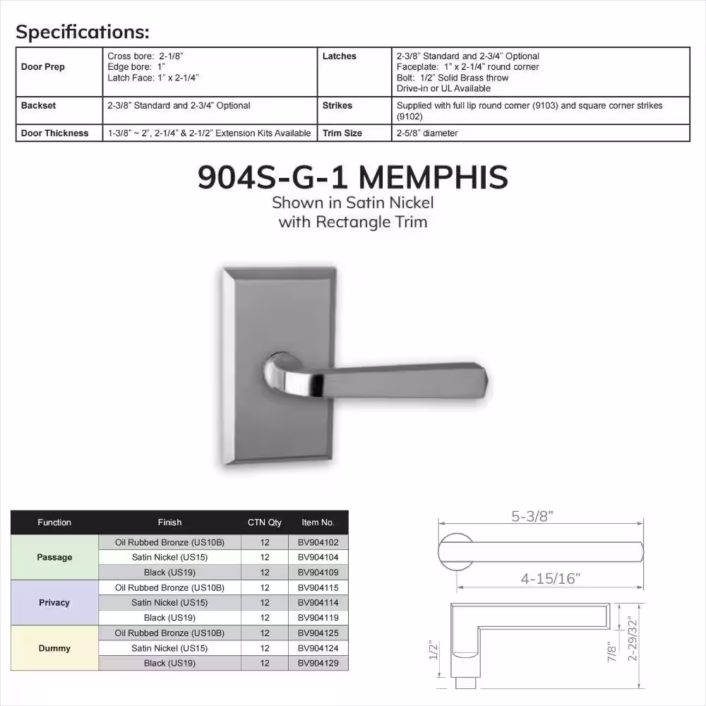 None Bravura 904SG-1 Dummy Door Lever Single Solid Brass Satin Brass w/ square trim