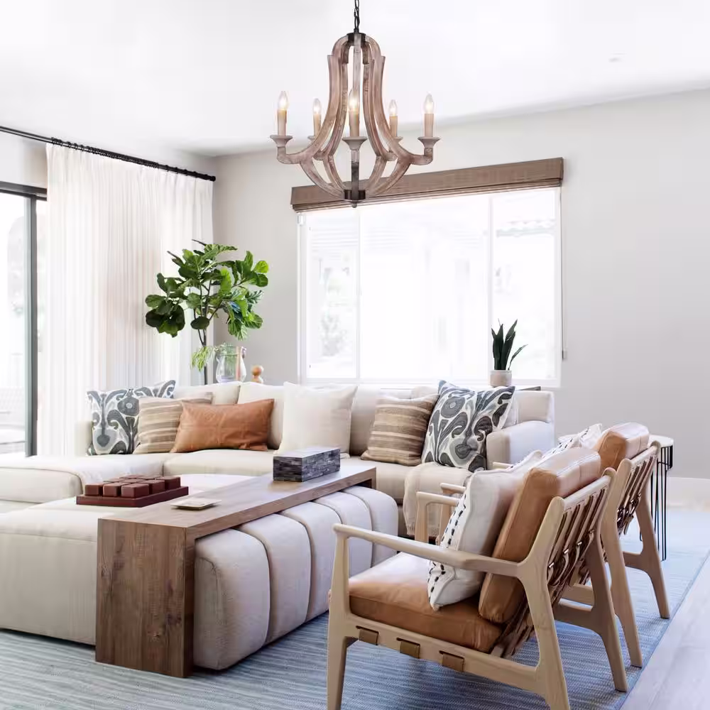 Flint Garden Farmhouse 5-Light Painted Wood Candle Style Chandelier