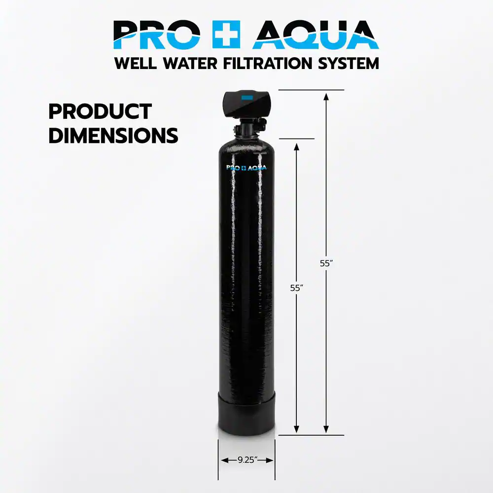 PRO+AQUA Whole House Well Water Filtration System Filters Iron Sulfur Manganese and More 1 in. Digital Valve 1 cu. ft.