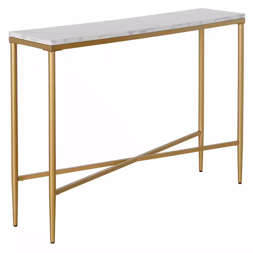 Meyer&Cross Huxley 42 in. Brass Retangular Console Table with Faux Marble Top