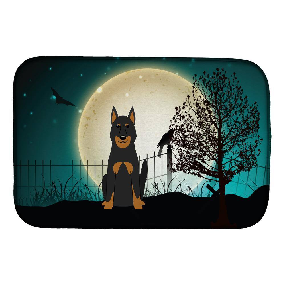 Caroline's Treasures 14 in. x 21 in. Multi-Color Halloween Scary Beauce Shepherd Dog Dish Drying Mat