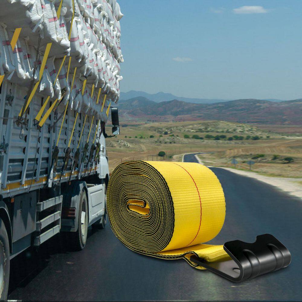 VEVOR Truck Straps 4 in. x 30 ft. Winch Straps 15,400 lbs. Load Capacity for Flatbed, Trucks, Rescues, Yellow (4-Pack)