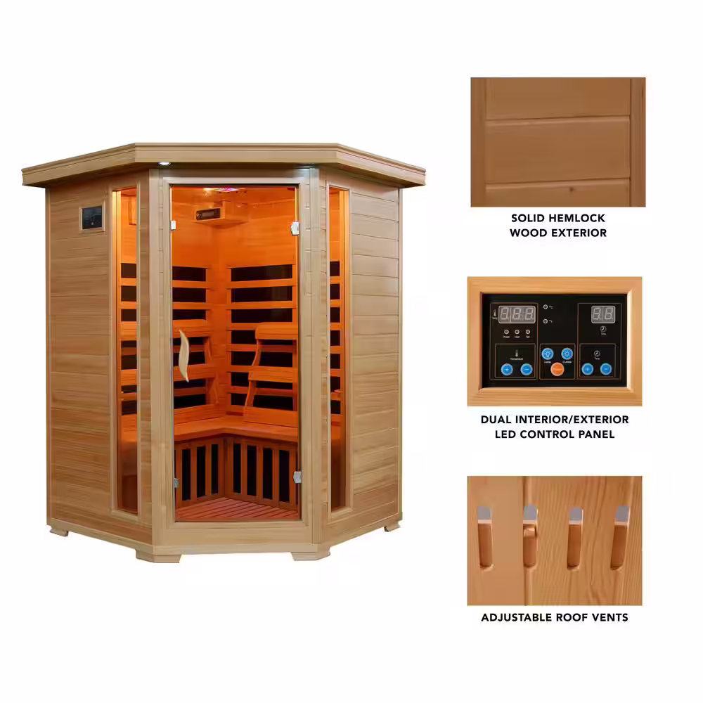 Radiant Sauna 3-Person Hemlock Corner Infrared Sauna with 7 Carbon Heaters