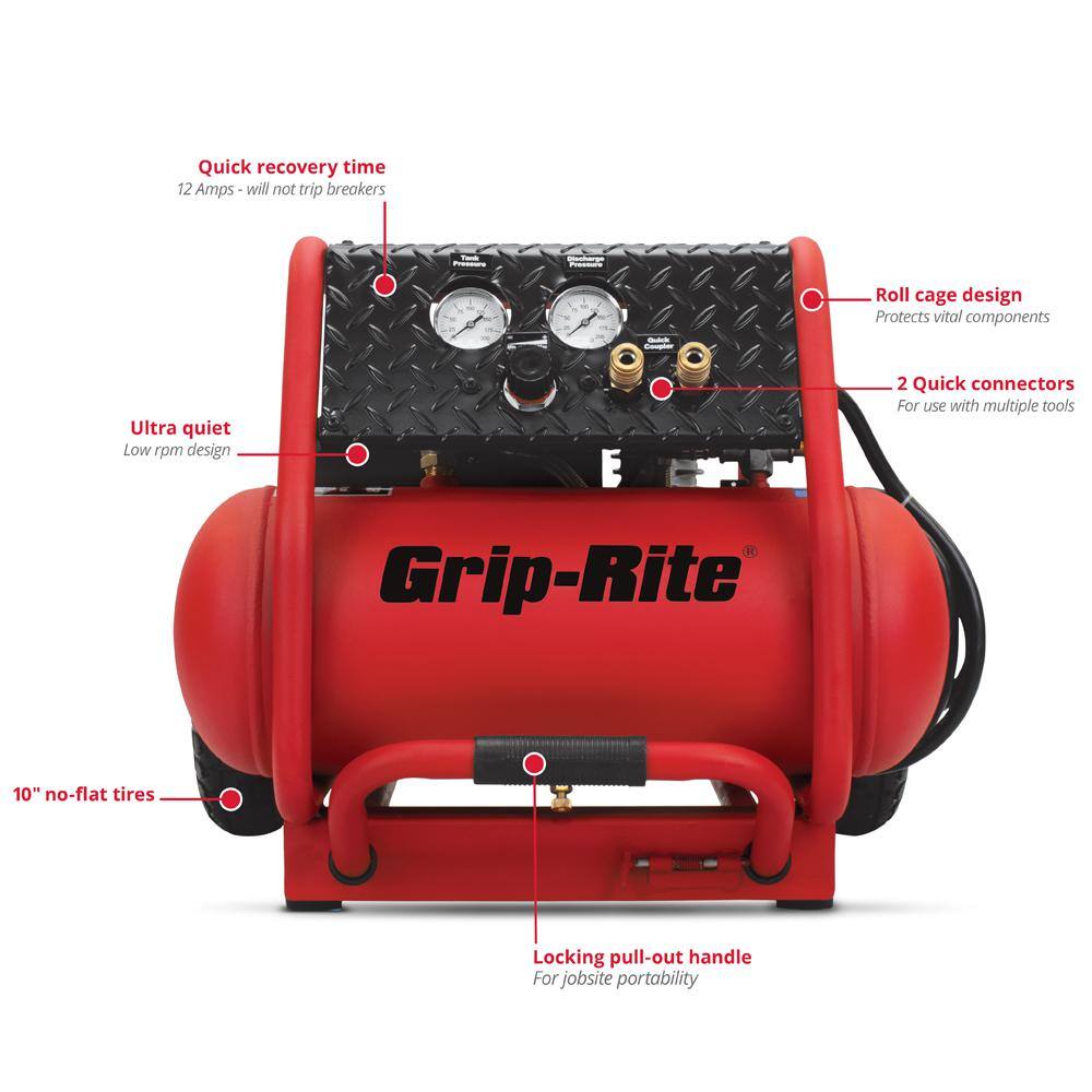 Grip-Rite 4-Gal. Low RPM Single Tank Wheeled Portable Compressor