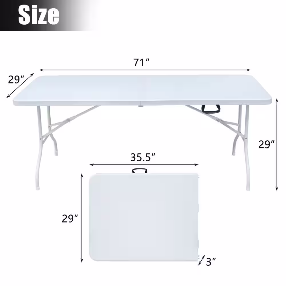 None 6 ft. White Multi-Purpose Outdoor Folding Casual Picnic Table Game Party Table