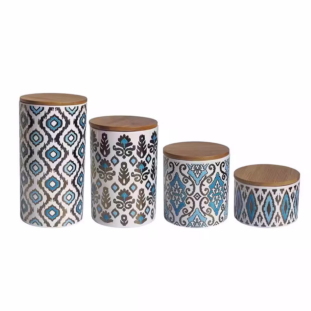 American Atelier 4-Piece Gold/Blue Ceramic Canister Set with Lid