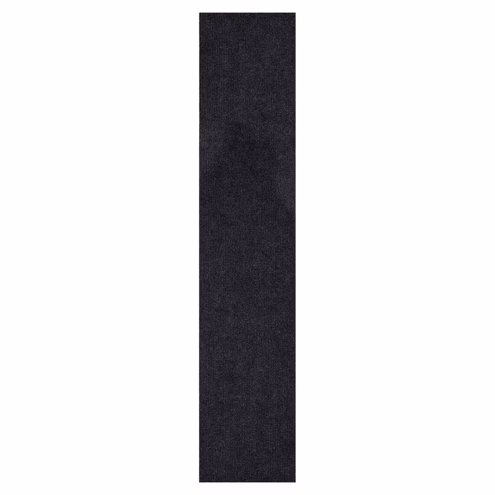 Ottomanson Waterproof Non-Slip Rubberback Solid 4X26 Indoor/Outdoor Runner Rug, 4 ft. x 26 ft.,Black, Polyester Garage Flooring
