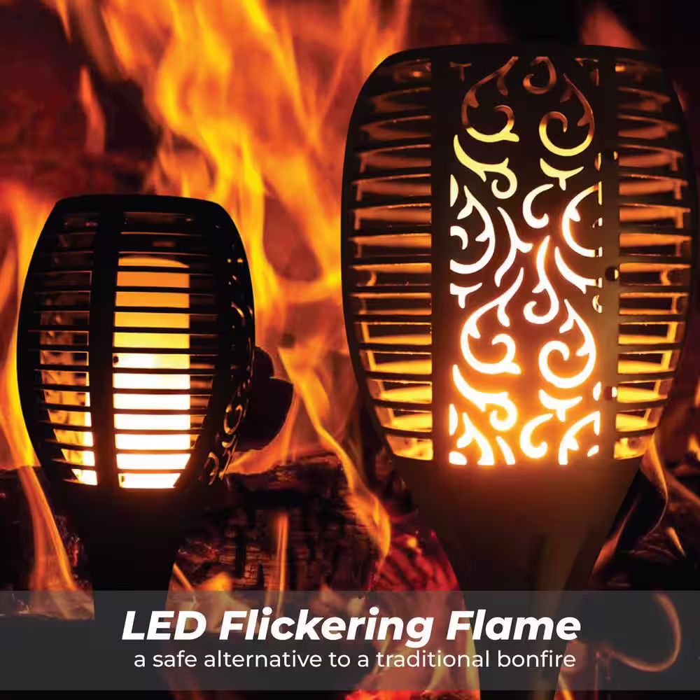 None FL1 Torch Lamps Low Voltage Black Solar LED Outdoor Weather Resistant Path Light Flame Effect (4-Pack)