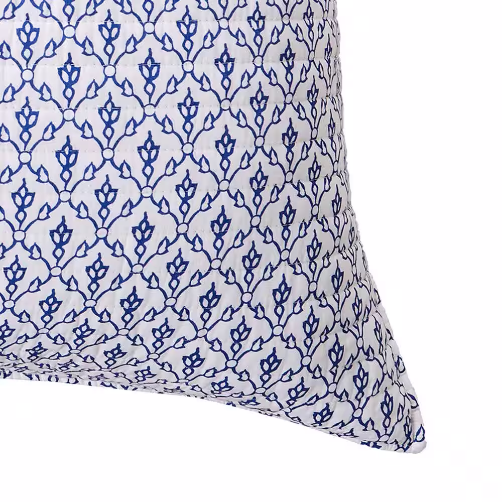 None Bennett Blue, White Medallion Quilted Cotton Euro Sham (Set of 2)